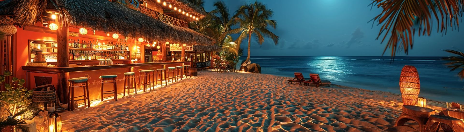 A thatched-roof beach bar on the sand