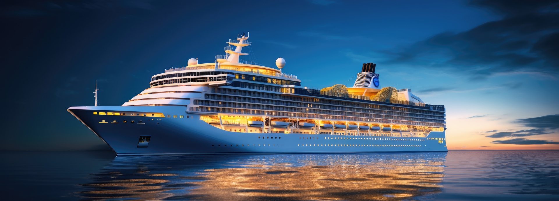 A large cruise ship on the open ocean