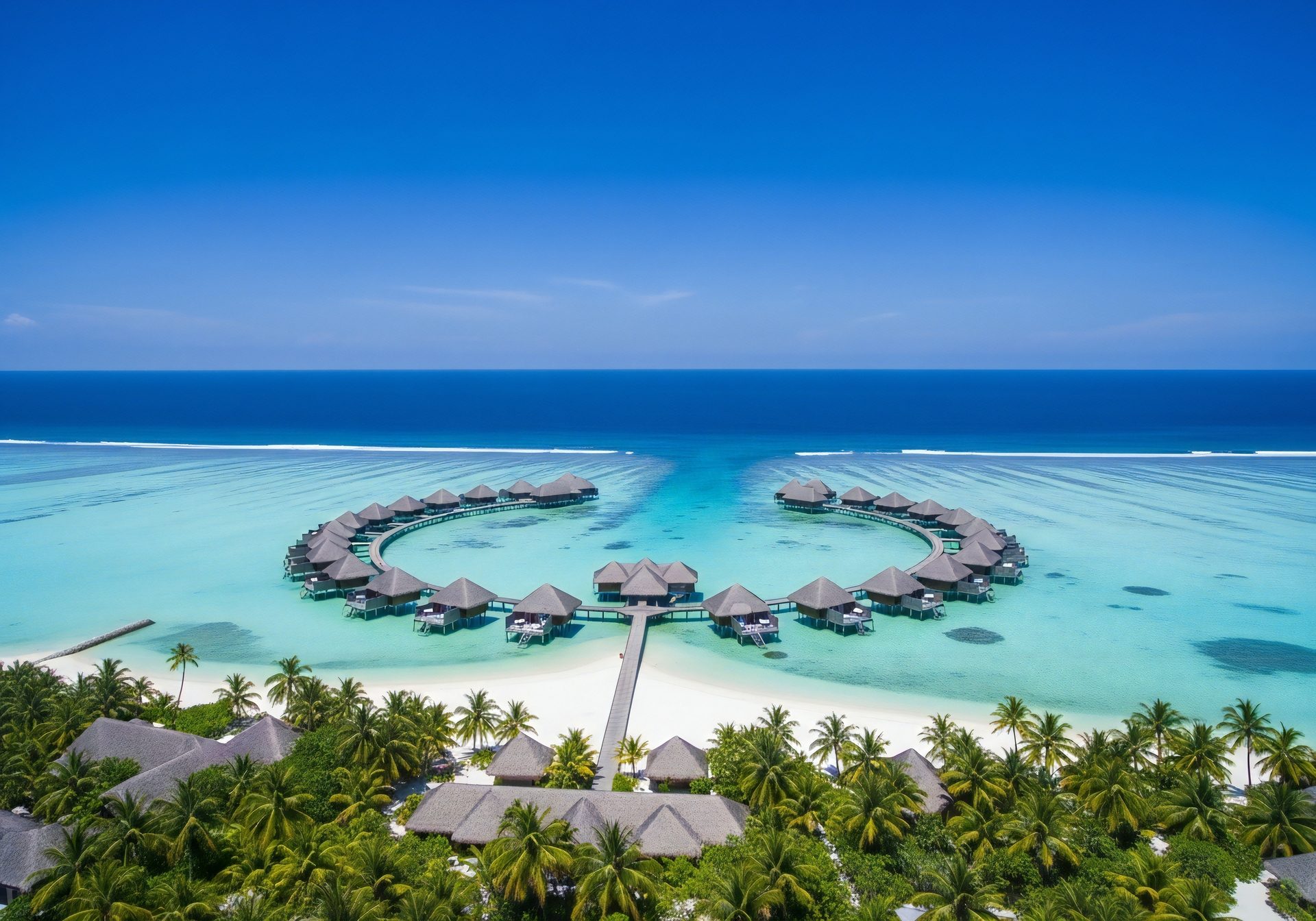 An aerial view of a resort on the coast