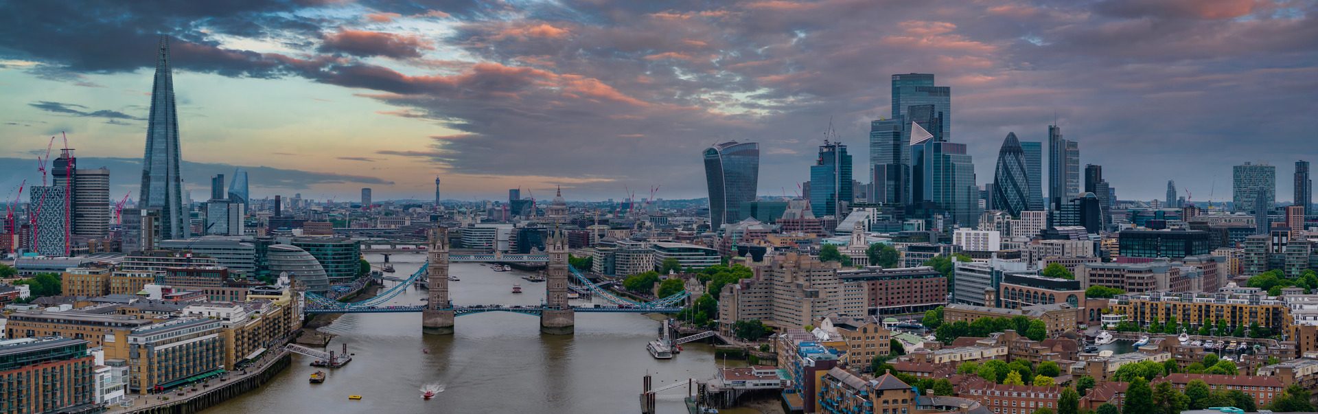 Tower Bridge over the Thames from the air
